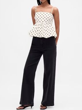 Gap White Polka Dot Spaghetti Strap Poplin Bubble Top